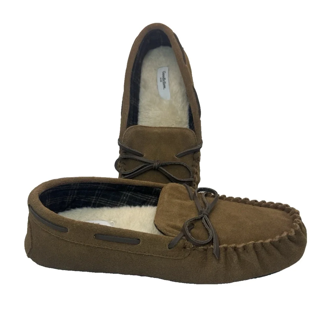 Mens Moccasin Slippers Chestnut Suede Leather Goodfellow & Co Topher 11 M